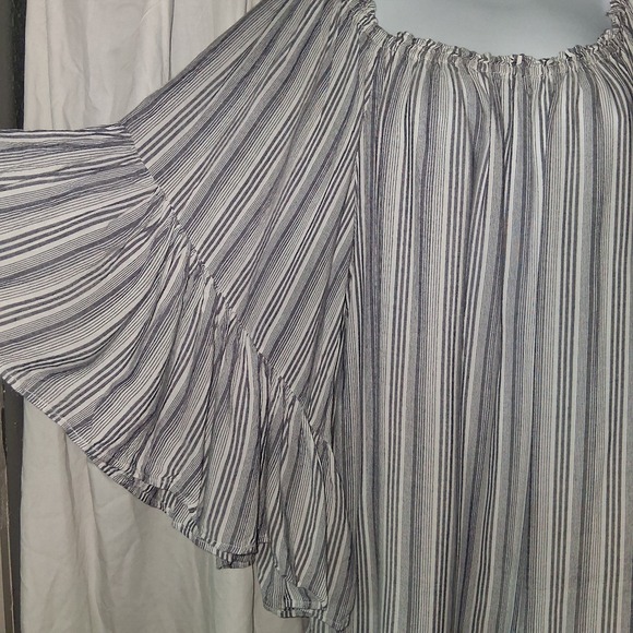 Elan Peasant Off Shoulder Striped Wide Sleeve Beachy Resort Vacation Women's OS - Picture 3 of 10